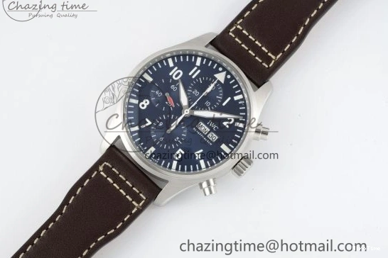 MIROTIME 0407 Pilot Chrono SS AZF 1:1 Best Edition Blue Dial on Brown Leather Strap A TimelessDesign 7060
